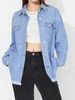 Women's Clothing Distressed Denim Jacket With Beaded Embellishments - Oversized Fit, Long Sleeve, Casual Streetwear For Women (Light Blue, Dark Blue)_mkmklike.com
