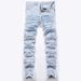 Men's Trendy Hip Hop Style Distressed Fringe Loose Cuffs Heavy Duty Embroidered Ripped Straight Leg Jeans European American Design_mkmklike.com