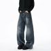 Men's Clothing Men's American Retro Washed Distressed Jeans Loose Casual Street Style Floor Length Trendy Trousers Menswear_mkmklike.com