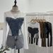Women's Clothing Girl Design Mesh Splicing Denim Top Long Sleeved Bottoming Shirt Slim Short Niche T Shirt_mkmklike.com