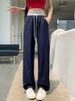 K Plus Size Lightweight Soft Denim Wide Leg Pants New High-Waisted Casual Women's Leggings_mkmklike.com