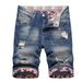 "Men's Distressed Denim Shorts – Trendy Ripped Five-Point Cut With Mid-Waist Straight Fit (Sizes 28-42, Bluish/Black)"_mkmklike.com