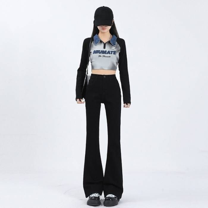 Women's Clothing Retro Flared Jeans Autumn And Winter New Style Women's High Waist Slim Small Size Flared Horseshoe Pants_mkmklike.com