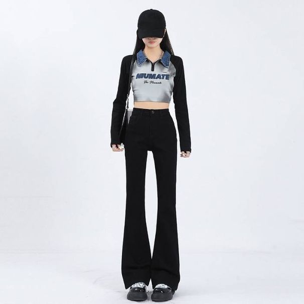 Women's Clothing Retro Flared Jeans Autumn And Winter New Style Women's High Waist Slim Small Size Flared Horseshoe Pants_mkmklike.com
