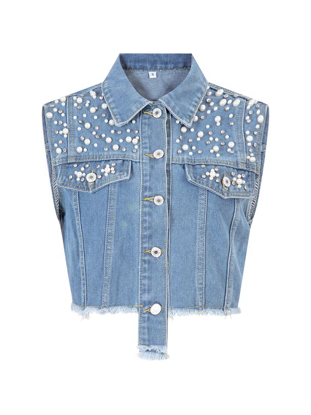 New Arrival Beaded Denim Vest Jacket For Women_mkmklike.com