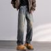 Autumn New Jeans Men's Fit Straight Tube Loose Trendy Brand American Retro Double Craft Washed Middle Waist Youth Large Size Clothes Decoration_mkmklike.com