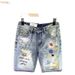Men's Clothing Trendy Embroidered Denim Shorts Straight Leg Versatile Fashionable Luxurious Five Point Ripped Shorts_mkmklike.com