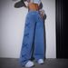 Women's Printed Flared Jeans - High-Waisted Vintage Denim Pants With Butterfly Embroidery (Light Blue/Dark Blue, XS-XXL)_mkmklike.com