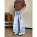 Digital Printing Graffiti Ink Jeans Trendy Brand Personalized Washed Loose Straight Mopping Flared Pants For Men And Women_mkmklike.com