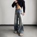 Washed Whiskered Premium Retro Denim Jeans, A Line Straight Leg With Slight Flare, Clean Fit Casual Pants_mkmklike.com