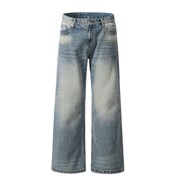 American Style Washed Jeans For Men Loose Trendy Brand Casual Straight Pants Draped Cool Wide-Leg Long Trousers_mkmklike.com