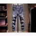 Men's High Street Skinny Jeans Trendy American Style Patchwork Design Elastic Slim Fit Trousers for Autumn And Winter 2024_mkmklike.com