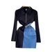 Women's Clothing 2024 Spring Women's Design Color-contrast Stitching Niche Zipper Slim Short Denim Hip Skirt Dress Women_mkmklike.com