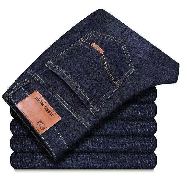 Men's Stretch Comfort Jeans – High Waist Business Casual Trousers, Relaxed Fit With 4-Way Flex, All-Season Office ( Hidden Expandable Waistband)_mkmklike.com