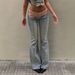 Women's American Style Low Rise Color Block Patchwork Flared Jeans Vertical Stripe Seam Stretch Washed Light Blue Denim_mkmklike.com