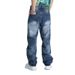 Streetwear Men's Paint-Splatter Denim Jeans – Washed Straight-Leg, Relaxed Fit (Sizes 31-38, Stonewashed & Slight Stretch)_mkmklike.com
