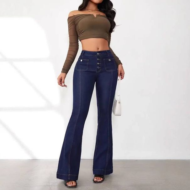 Women's Clothing Buttoned Up Slim Fit Bootcut Jeans For Women High Waisted Spliced trousers_mkmklike.com