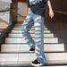 Men's Clothing Foreign Trade American Retro Heavy Industry Damage Erosion Patch Design Jeans High Street Hole Cleanfit Pants_mkmklike.com