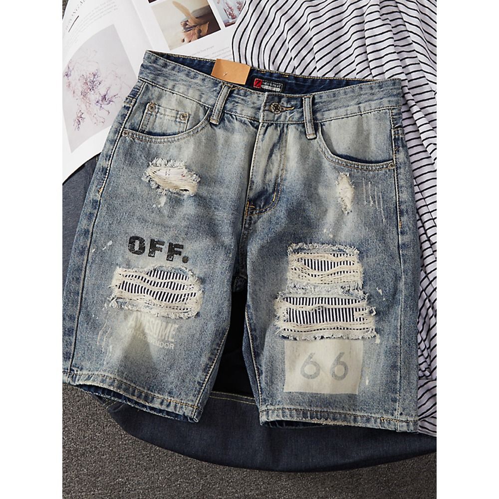 Men's Trendy Summer Denim Shorts Style Thin Korean Slim Fit Ripped Five Point Jeans_mkmklike.com