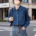 Chicco Denim Spring Season Loose Slimming Hong Kong Style Retro Dark Blue Soft Inner Layering Commuting Women's Shirt_mkmklike.com