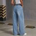 Korean Style Wide Leg Jeans for Women Heavy Rhinestone Bow High Waist Floor Length Pants with Flowing Ribbon Design_mkmklike.com
