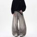 Vintage Washed Gray Splatter Paint Jeans – Streetwear Loose Straight-Leg Denim With Button Fly & Distressed Detailing_mkmklike.com