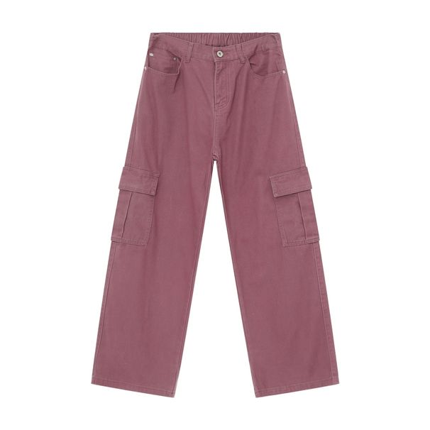 EF JEANS | 2024 New Vintage Simple Large Pocket Color Semi-elastic Waist Overalls Fresh Purple Jeans_mkmklike.com