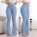 Women's High-Waisted Slim Fit Flared Jeans Solid Color Stretch Casual Hip Lifting European American Style Denim Pants_mkmklike.com
