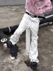 Men's And Women's Street Style Washed Distressed Tie Dye Flared Jeans Loose Fit Slimming Straight Leg Floor Length For Spring And Autumn_mkmklike.com