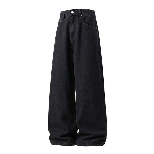 Vintage Washed Black Denim Jeans For Men - High Street American Style Relaxed Straight Leg Casual Pants_mkmklike.com