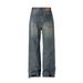 Distressed Washed Denim Floor-Length American High Street Style Men's Loose Casual Straight-Leg Pants With Destroyed_mkmklike.com