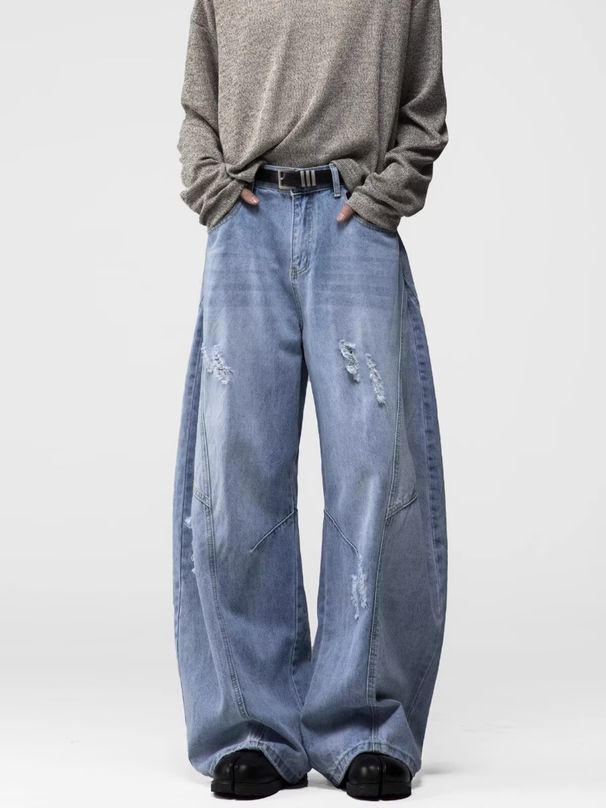 American Style Ripped Jeans For Men Spring Summer Straight Loose Versatile High Street Vintage Scimitar Pants_mkmklike.com