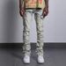 Men's Stretch Denim Pants – Slim Straight-Leg Jeans With Patchwork Details, Vintage Wash & Comfort Fit For Streetwear & Casual Style_mkmklike.com