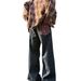 Men's Patchwork Distressed Denim Jeans - Summer Loose Straight Leg Pants With Raw Hem & Vintage Wash_mkmklike.com