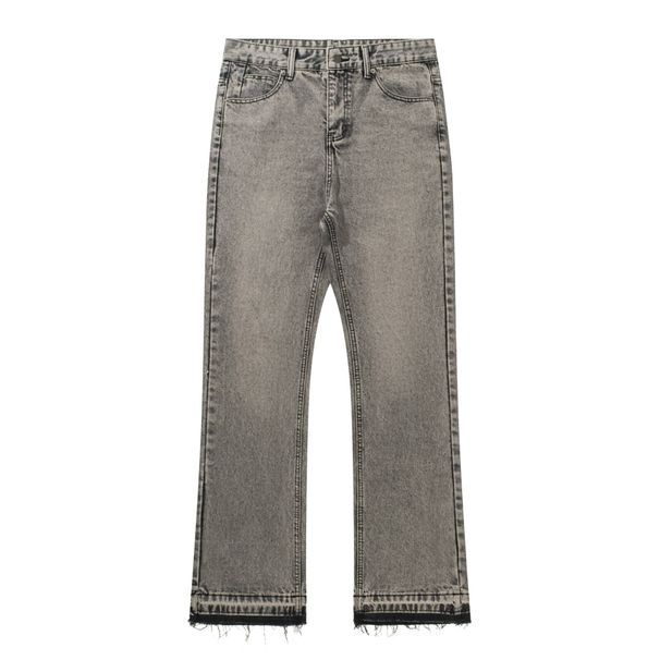 Men's Clothing Men's Classic Straight Fit Jeans – Vintage Washed Grey Denim Pants With Frayed Hem, Cleanfit Style Casual Trousers For Men_mkmklike.com
