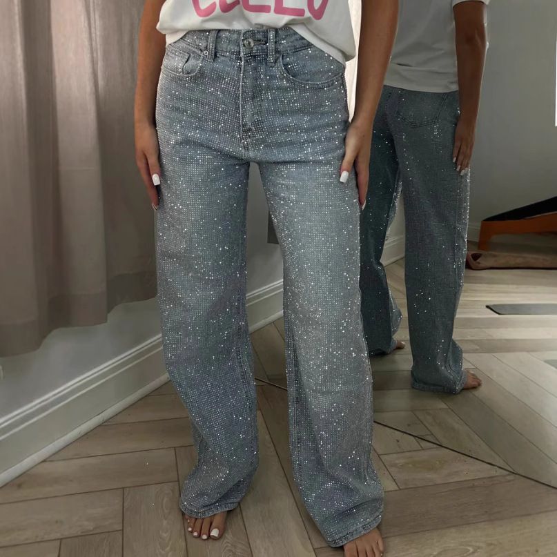 Women's Full Diamond Washed High-Waist Wide-Leg Jeans – Vintage Distressed Denim Pants With Relaxed Fit (Bluish) – Sizes S-5XL_mkmklike.com