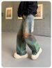 Parisian Streetwear Men's Wide-Leg Jeans - Oversized Straight Cut, Dopamine-Inspired Colorful Print, Trendy Lazy Hip-Hop Style Long Pants_mkmklike.com