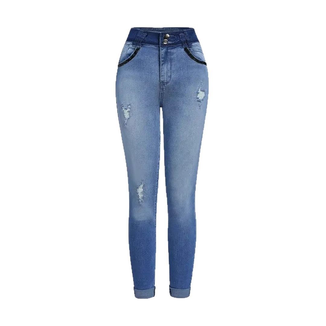 Women's Slim Fit Stretch Jeans Hip Lifting Ripped Skinny Long Pants Sexy European American Style Denim_mkmklike.com