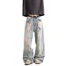 Light Blue Washed Ripped Beggar Pants Men And Women Loose Street Design Fashionable Jeans_mkmklike.com
