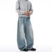 Unisex Vintage Washed Button Fly Jeans - Baggy Loose Fit Wide Leg Denim Pants With Classic Retro Style_mkmklike.com