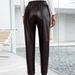 Women's casual loose motorcycle PU leather pants elastic leather pants_mkmklike.com