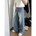 Men's Clothing Wide Leg Jeans High Street Washed Loose Trendy Casual Straight Pants_mkmklike.com