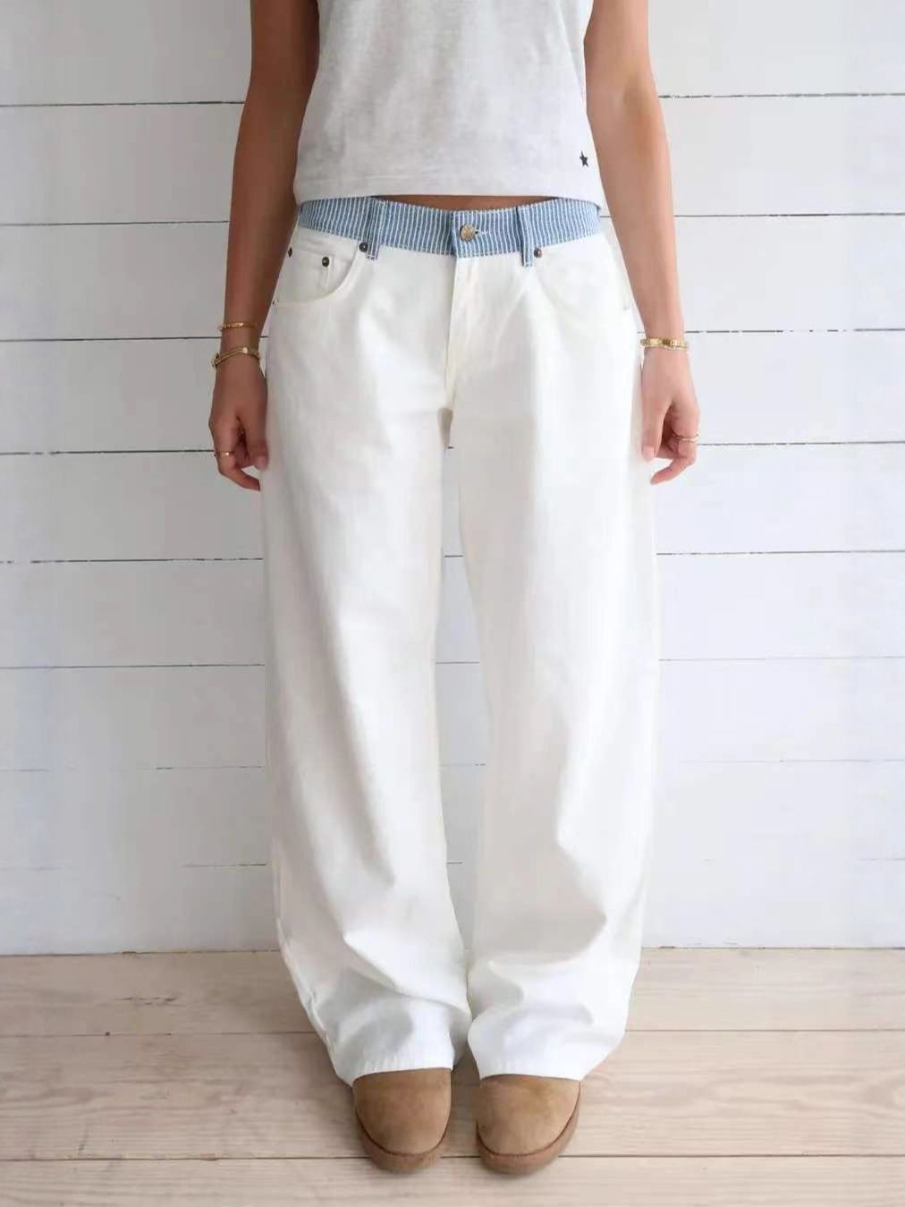 High-Waisted Wide-Leg Jeans – Women's Summer Denim Pants With Adjustable Waist & Embroidered Details (Unisex Fit, Lightweight Cotton Blend)_mkmklike.com