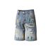 Men's Clothing Men's Blue Ripped And Distressed Denim Shorts Trendy Loose Straight Leg Versatile And Stylish Clothing_mkmklike.com