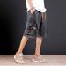Men's Slim Fit Stretch Jeans Summer Thin Versatile Trendy Ripped Five Point Casual mid Length Polyester Pants_mkmklike.com