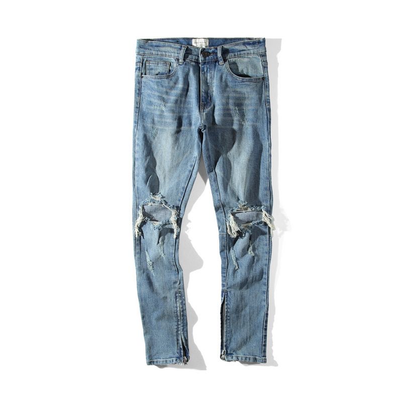 Men's Clothing High Street Knee Washed Hole Cat Whisker Jeans Beggar Pants Street Pants_mkmklike.com