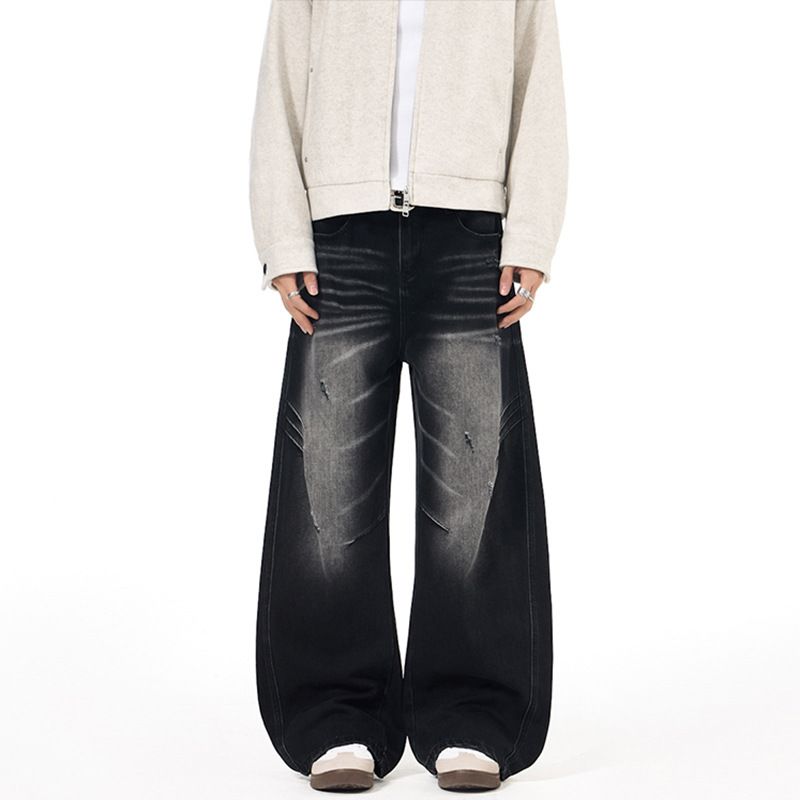 LKTM Men's Ripped And Distressed Jeans American Style Cutout Scimitar Design Deconstructed Silhouette Pants for Men And Women_mkmklike.com