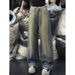 Women's Crystal-Embellished Wide-Leg Jeans - High Waist Starry Night Denim Pants With Vintage Wash, Glamorous Palazzo Trousers_mkmklike.com