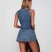 K Sexy Spicy Girl Women's Sleeveless Lace Up Denim Vest Shorts Denim Suit Skirt_mkmklike.com