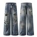 Men's Clothing Jeans For Men And Women Washed And Distressed Loose Wasteland Style Straight Pants_mkmklike.com